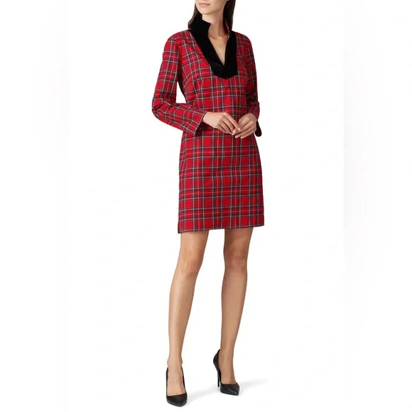 Sail to Sable STS Red Tartan Plaid Velvet Trim Dress XS NWT - Picture 4 of 14
